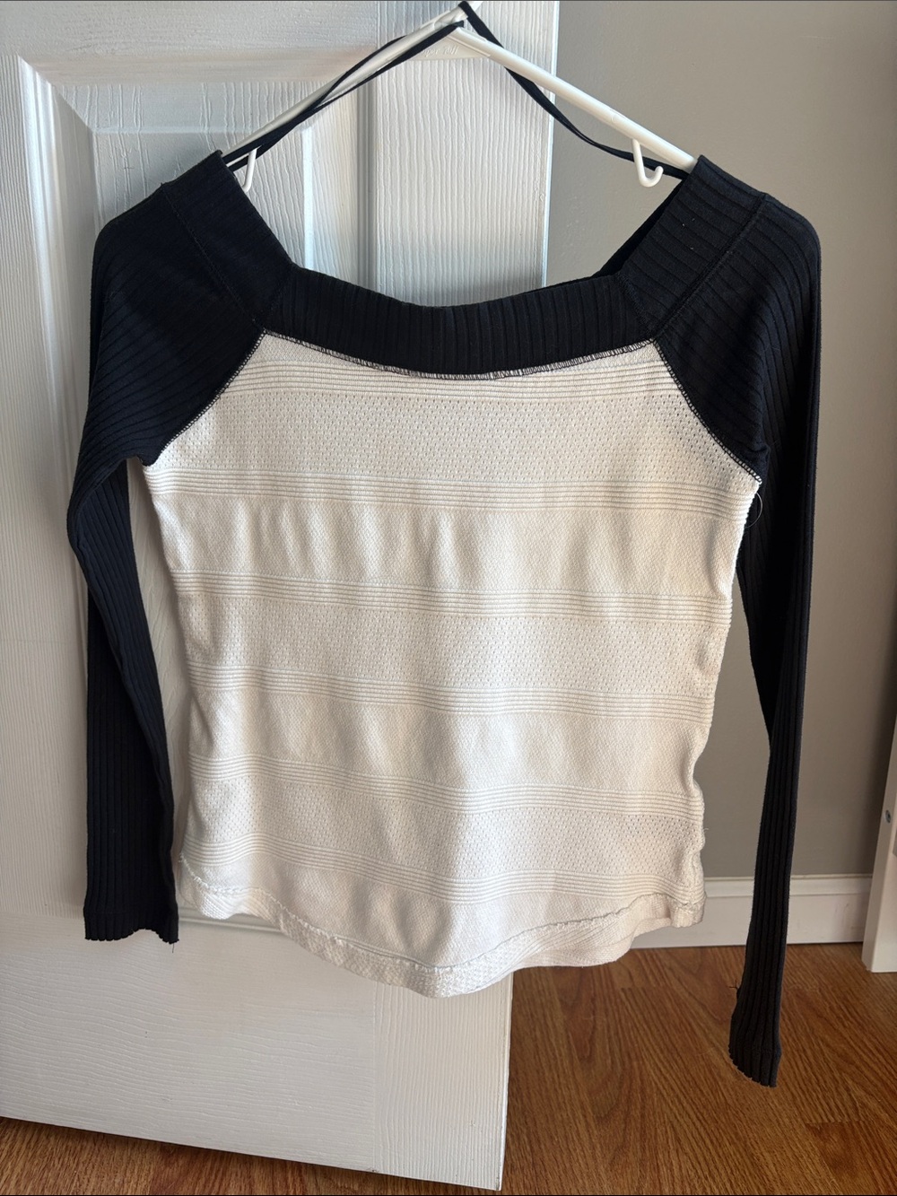 We The Free Off-the-Shoulder Two-Tone Black and Cream Sweater